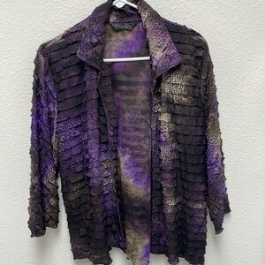 Investments Petites Petite XL Animal Print Ruffled Open Front Purple Layer Top